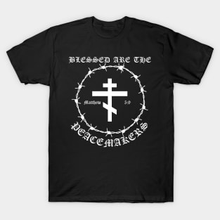 Blessed Are The Peacemakers Matthew 5:9 Orthodox Cross Barbed Wire Punk Pocket T-Shirt